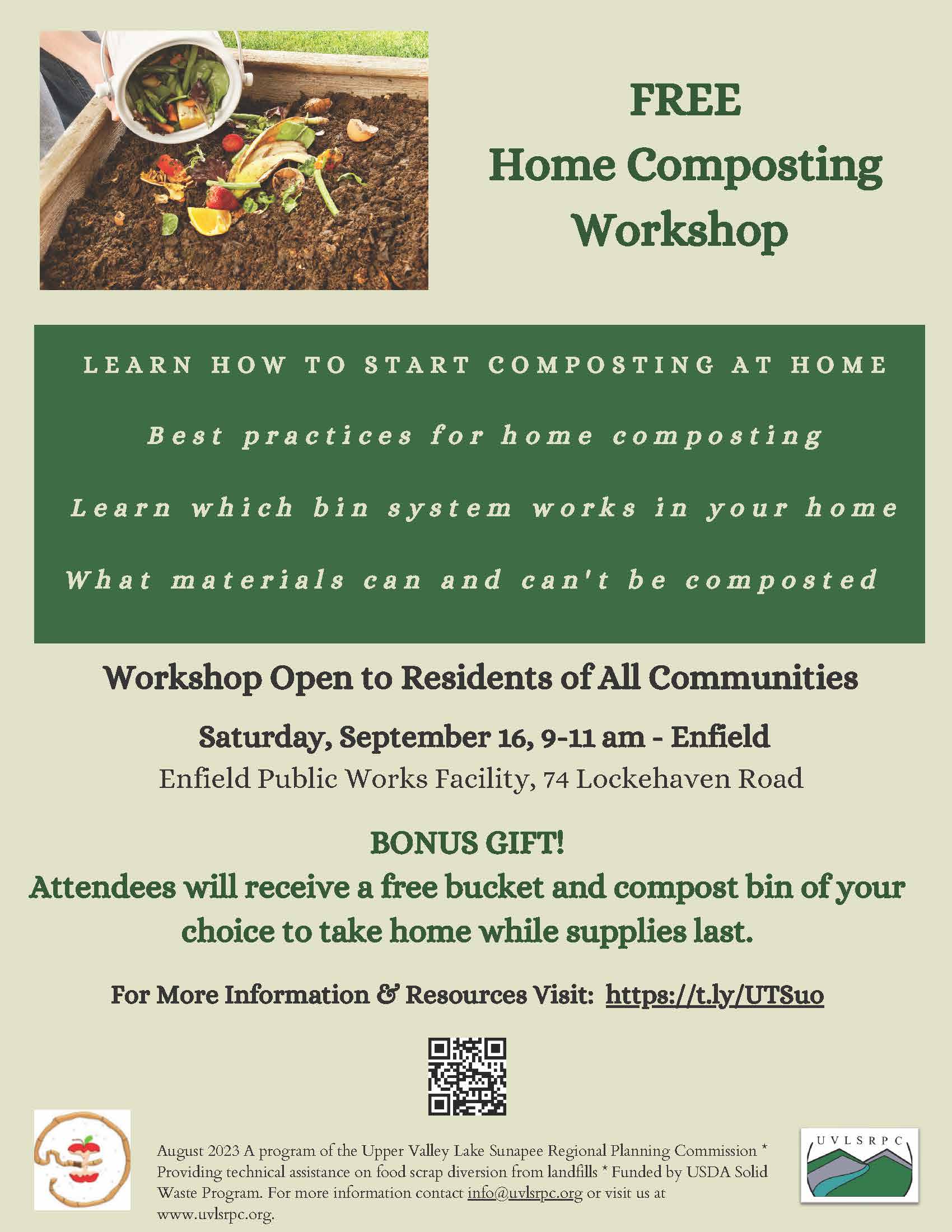 Free home composting workshop, September 16, 2023, from 9-11am