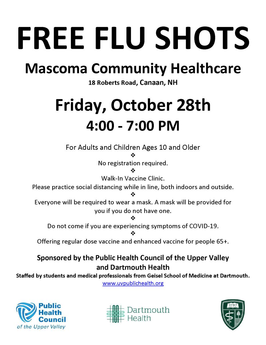 Free Flu Shot October 28, 4-7 PM Mascoma Community Healthcare