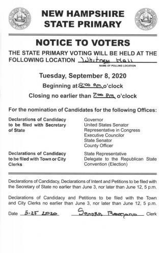 Notice of NH State Primary